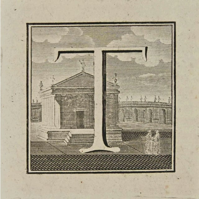 Luigi Vanvitelli, Letter of the Alphabet T, Etching, 18th Century For Sale