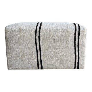 Rectangular Striped Off-white & Dark BrownOttoman Made From a Vintage Turkish Rug For Sale