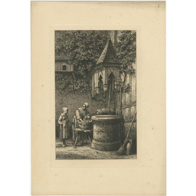 Armand Queyroy, Courtyard Well with Washerwoman and Girl, 1875, Etching For Sale - Image 3 of 9