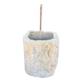 Vintage Limestone Trough Fountain With Copper For Sale
