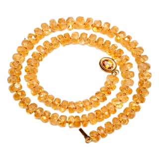 Brazilian Faceted Citrine Beaded Necklace, 19.5 Inches Long For Sale