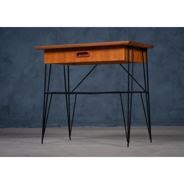 Mid-Century Modern Danish Teak Bedside Table with Metal Frame, 1960s For Sale - Image 3 of 11