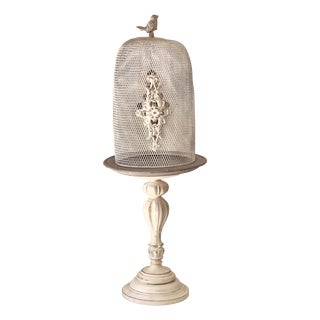 Large Decorative Cloche with Wooden Base and Wire Mesh Dome, 2010s For Sale