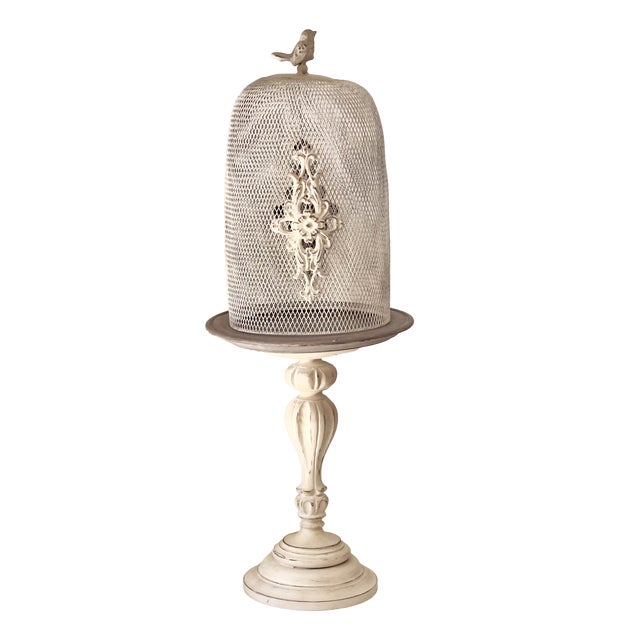 Large Decorative Cloche with Wooden Base and Wire Mesh Dome, 2010s For Sale