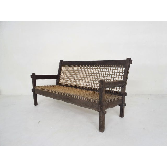 Dutch Oak and Rope Sofa, 1960s For Sale - Image 3 of 12