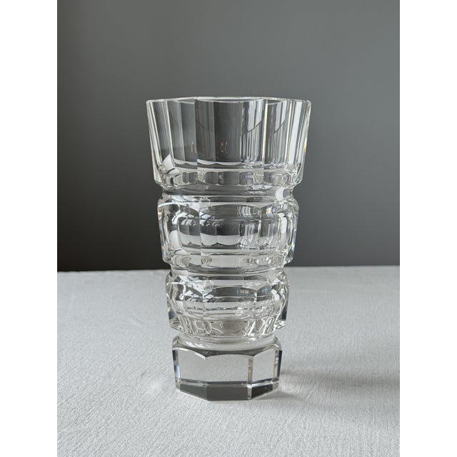 Art Deco crystal vase, designed by Josef Hoffmann for Moser. An elegant geometric vase made of clear crystal, featuring a...