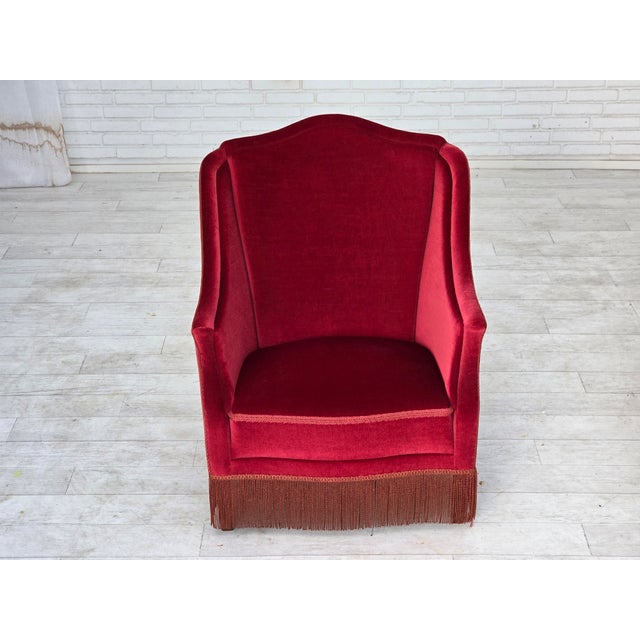 1960s Danish Highback Armchair in Velour with Ash Legs, 1970s For Sale - Image 5 of 18