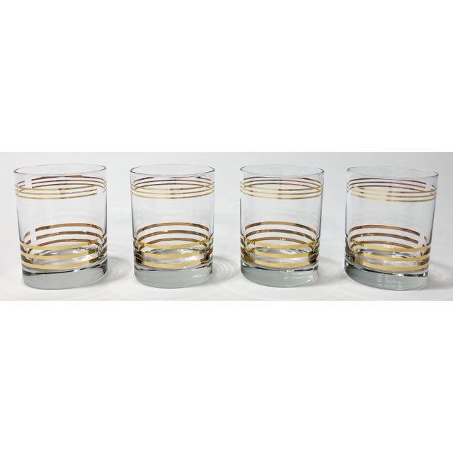 Mid-Century Modern Vintage Mid Century Modern Style Gold Banded Lowball Glasses, Set of 4 For Sale - Image 3 of 9