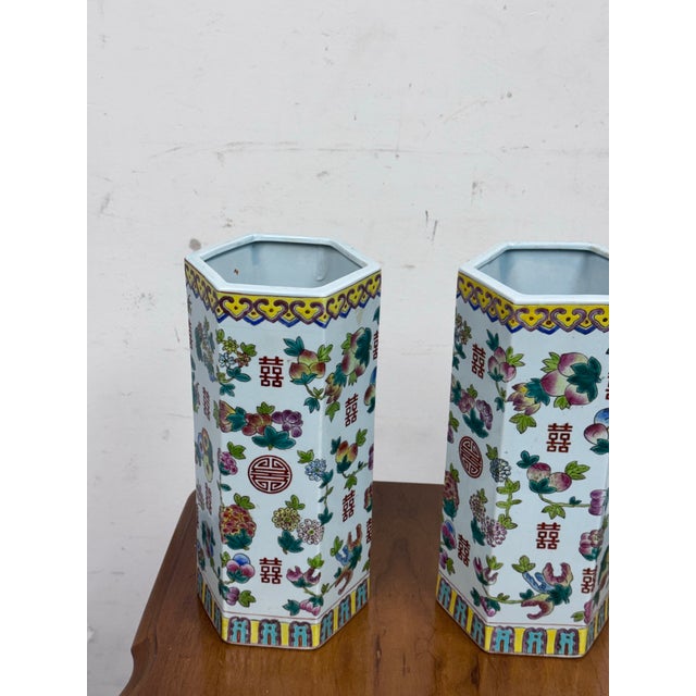 White Chinese Famille Rose Double Happiness Vessels, Pair For Sale - Image 8 of 12