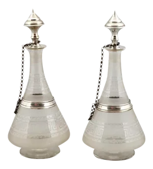 19th Century Dutch Glass Decanters with Sterling Silver - A Pair