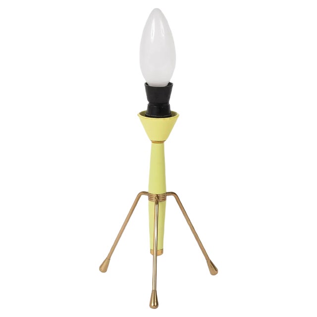 Mid-Century Italian Brass & Lacquered Metal Tripod Table Lamp, 1950s For Sale