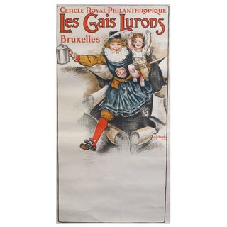 1920s Art Nouveau Belgian Poster, Les Gaies Lurons For Sale
