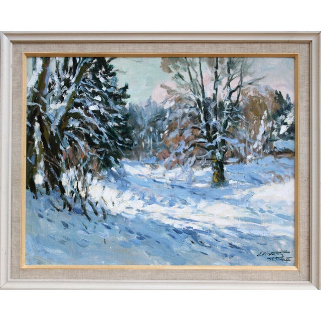 Sunny winter landscape. 1985, cardboard, oil, 45x58 cm edgars vinters (1919-2014) edgars vinters is working in oil,...