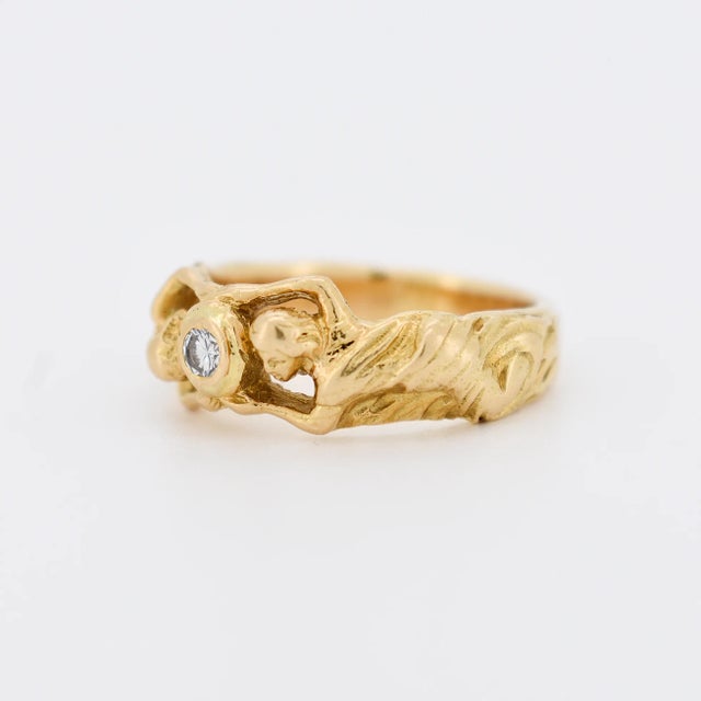 1950s Art Nouveau Ring 18K Gold and Diamond Decor for Women, Size 8 For Sale - Image 5 of 8