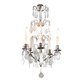 19th Century French Five-Light Iron and Crystal Chandelier with Pendeloques For Sale