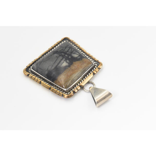 Late 20th Century Zuni Native American Picasso Marble Stone Sterling Silver Square Pendant by Sensa Eustace For Sale - Image 5 of 9