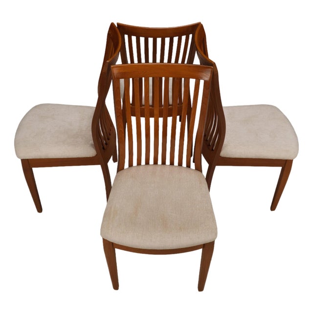 Set of 4 Benny Linden Solid Teak Slat Back Dining Chairs Mid Century Modern Scandinavian For Sale