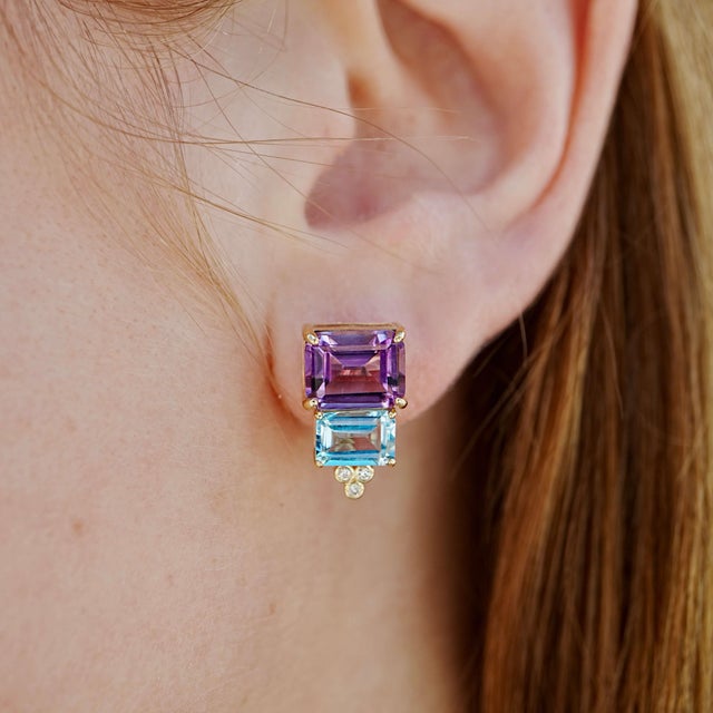 Metal GemFusion 24.45ctw Amethyst Topaz Peridot Citrine Diamond Convertible Drop Earrings For Sale - Image 7 of 8