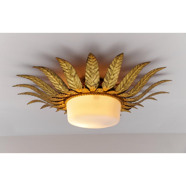 Mid-Century Modern Mid-Century Modern Sunburst Ceiling Lamp in Metal and Milk Glass, Italy, 1960 For Sale - Image 3 of 10