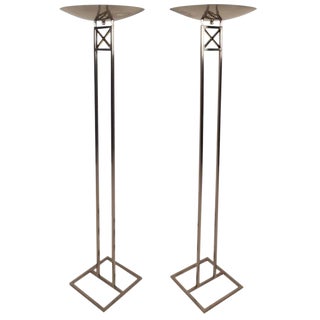 Mid-Century Chrome Torchiere Floor Lamps - a Pair For Sale