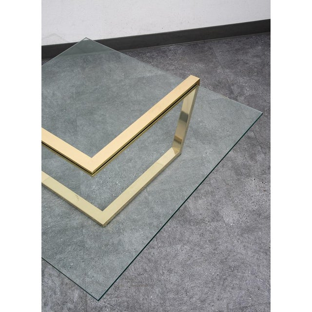 1980s Mid Century Modern Coffee Table Square Large Brass Gold Glass 80s Vintage MCM For Sale - Image 5 of 12