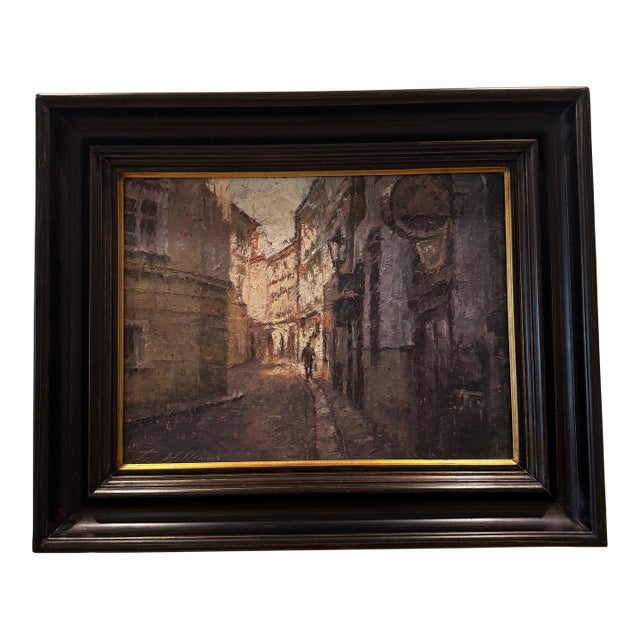 Oil Painting of European City Scape For Sale