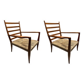 Mid-Century Sculptural Armchairs in Wood and Rope from Gio Ponti, Italy, 1940s, Set of 2 For Sale