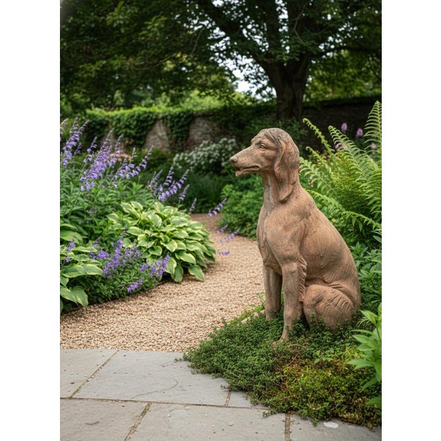 1980s Antique-Inspired Terracotta Seated Setter or Spaniel Garden Statue For Sale - Image 5 of 10