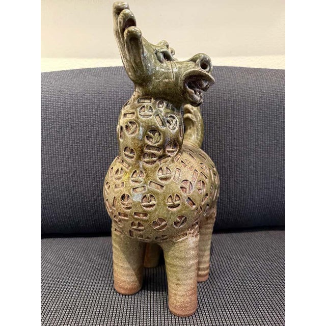 1980s "Mythical Creature", Green Ceramic Sculpture by Dora De Larios For Sale - Image 5 of 9