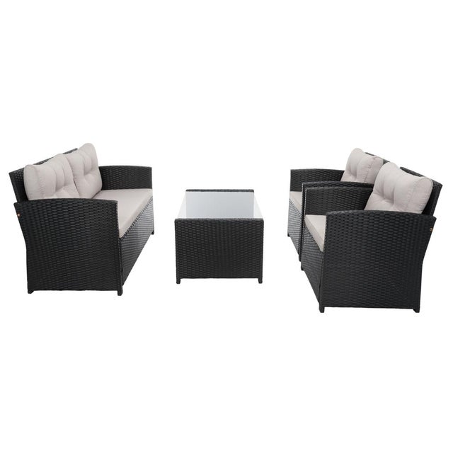 Black Vellor 4-Piece Living Set, Black/Light Grey Cushion For Sale - Image 8 of 9
