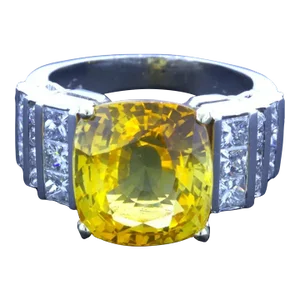 9.41 Carat Yellow Sapphire Diamond Platinum Ring, GIA Certified, Size 5.75