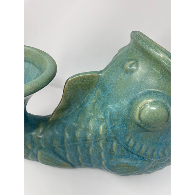 Mid 20th Century Large-Scale Vintage Turquoise Glazed Fish Planter / Sculptural Coastal Vessel – 20” For Sale - Image 5 of 8