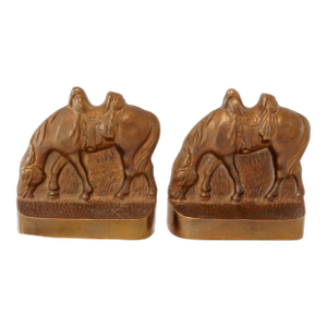 Pair of Small Riderless Horse Bookends With Bronze Patina 1930's