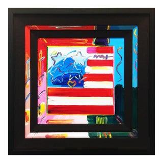 Peter Max, Flag (Custom Framed Original Painting on Canvas), 2013 For Sale