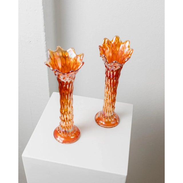 Orange Antique Fenton Vases, 1930s, Set of 2 For Sale - Image 8 of 11