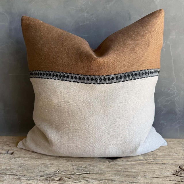 Etienne Accent Pillow A natural linen pillow with havane (french) brown, and black woven accent band through the center of...