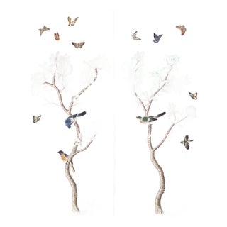 22" *44"/Panel, a Set of 2 Panels Pink Chinoiserie Printed Wallpaper Panels, No Frame,Tea Wallpaper For Sale