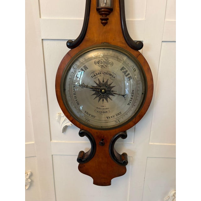 Mid 19th Century Antique Victorian English Walnut Wheel Barometer from G & L Guanziroli London, 1860 For Sale - Image 5 of 8