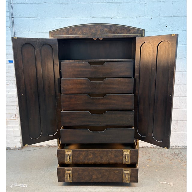 Mid 20th Century Hollywood Regency Burl and Brass Armoire by Mastercraft For Sale In New York - Image 6 of 18