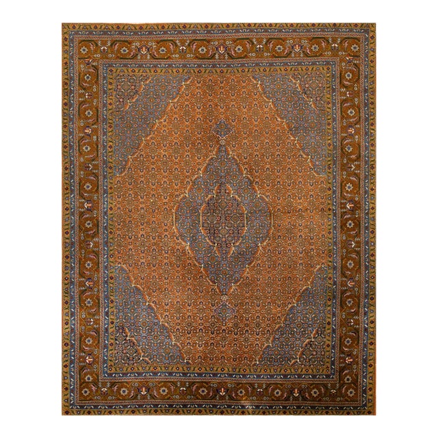 1960s Orange Salmon Medallion Vintage Persian Moud Rug 6' 9''x 8' Handknotted Wool Carpet For Sale