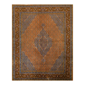 1960s Orange Salmon Medallion Vintage Persian Moud Rug 6' 9''x 8' Handknotted Wool Carpet