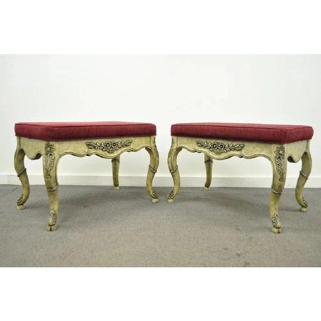 French Country Vintage French Country Louis XV Style Console Hall Table and Pair Stools Benches For Sale - Image 3 of 12
