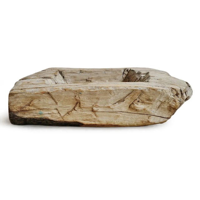 Old rustic antique India narrow wood trough. Inside depth is 4". Raw wood will continue to age and weather if left exposed...