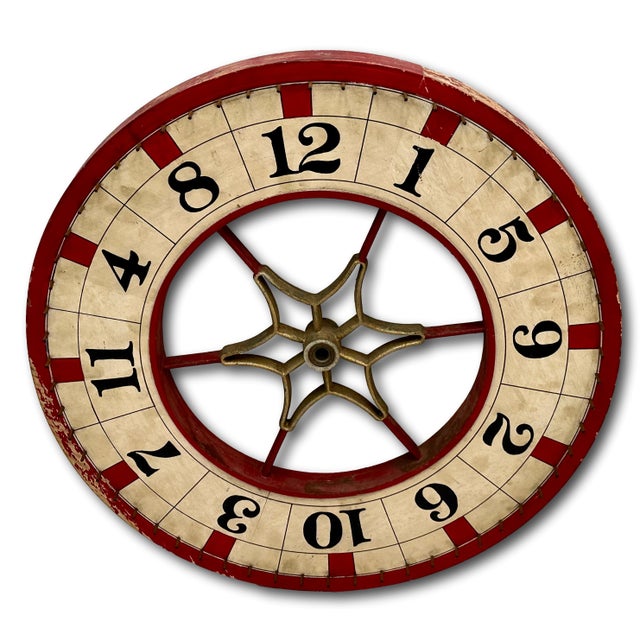 Nice Antique American Hand Painted Wood & Metal Wheel of Fortune Gaming Wheel Circa Early 20th Century For Sale - Image 9 of 18