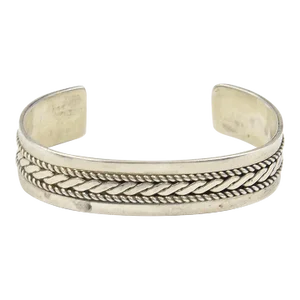 Native American Navajo Sterling Silver Rope & Bead Design Cuff Bracelet by Tom Hawk