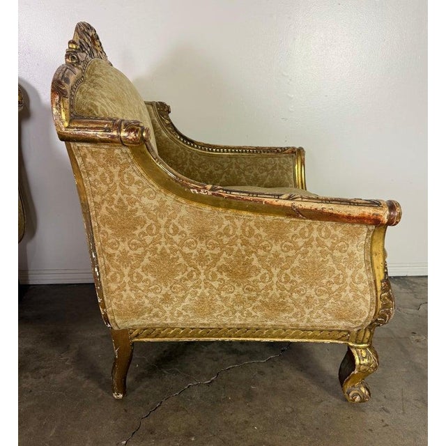 Pair of Italian Giltwood Armchairs With Damask Upholstery For Sale - Image 10 of 11