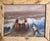 Original coastal painting depicting four figures standing amid breaking ocean waves beneath a muted blue-gray sky. Loosely...