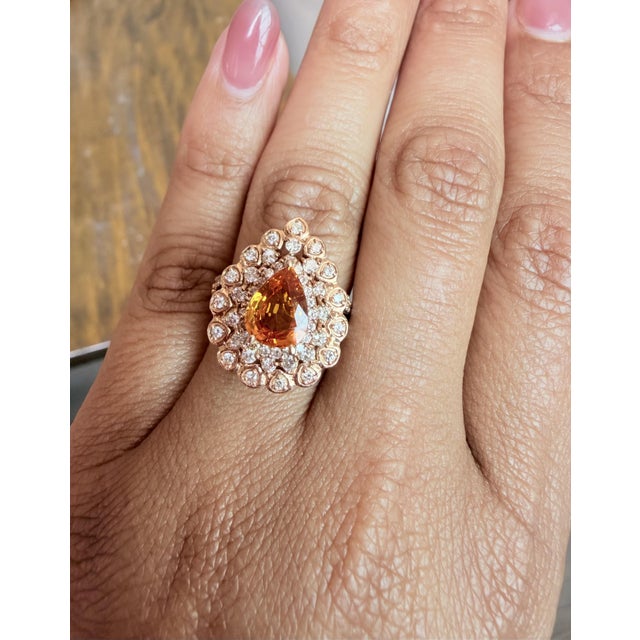 3.02 Carat Orange Sapphire Diamond Rose Gold Ring, Size 7 For Sale - Image 9 of 11