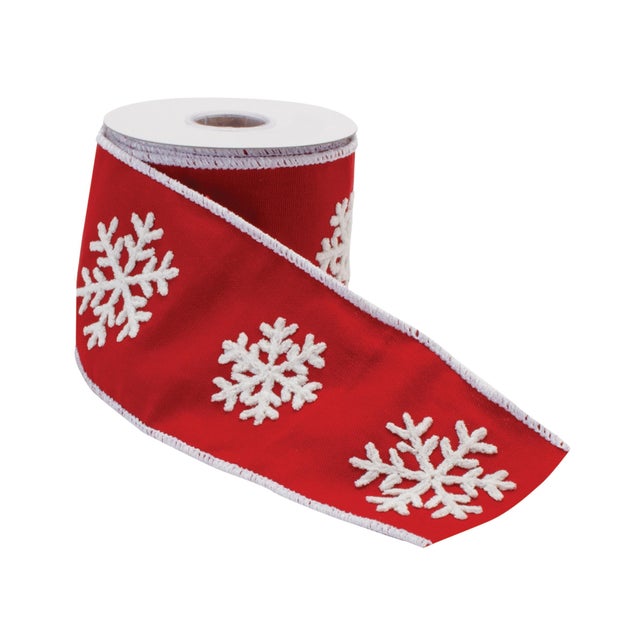 Add a festive finishing touch to your holiday decor and craft projects with this 4" x 5-yard Red Snowflake Wired Cotton...