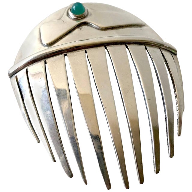 Sam Kramer Sterling Silver Chrysoprase Modernist Hair Comb Chairish
